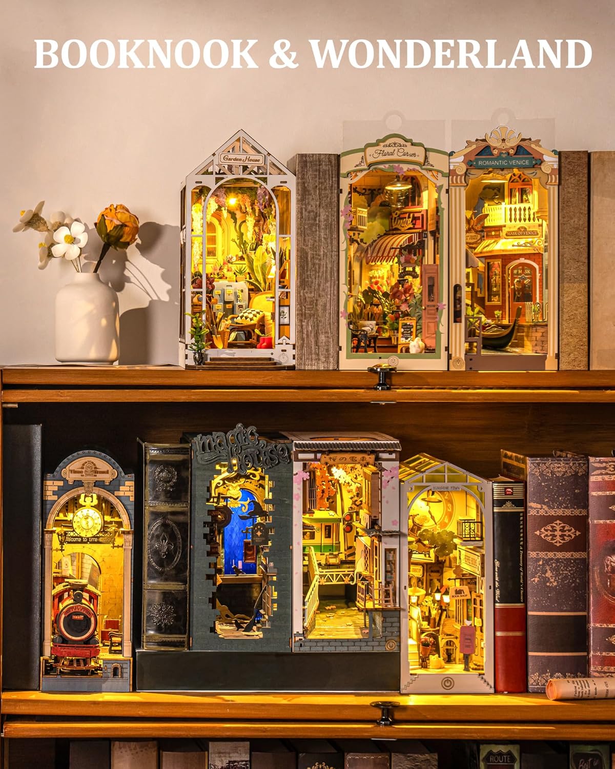 Robotime Romantic Venice Book Nook Kit — angled close-up