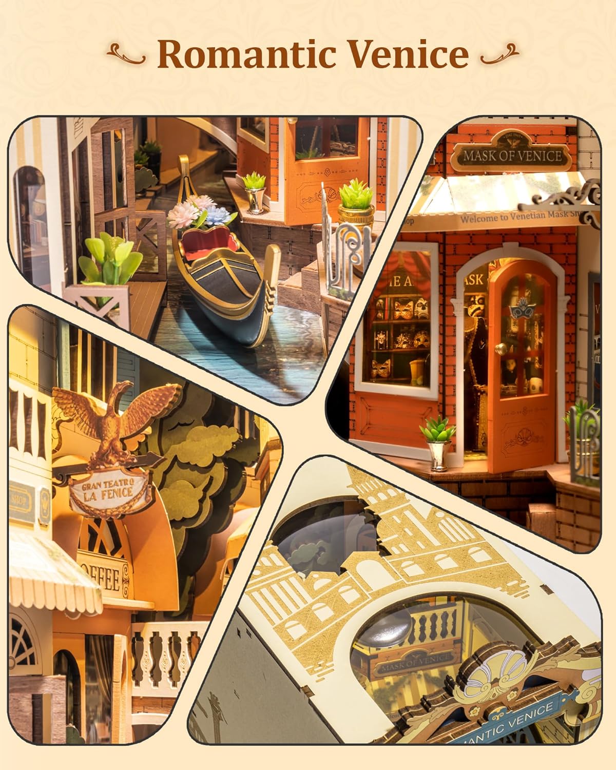 Robotime Romantic Venice Book Nook Kit — scene view