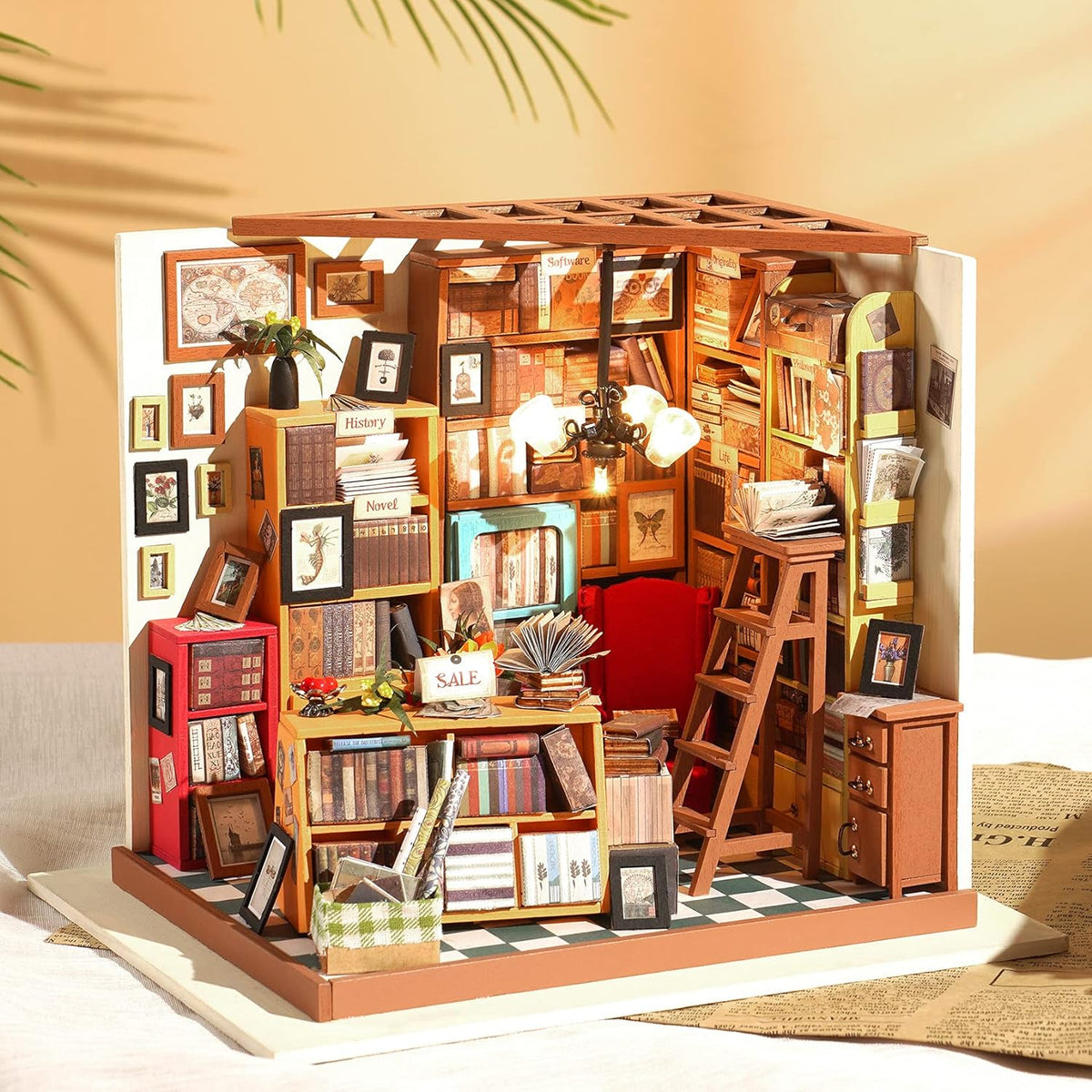 Robotime Sams Study DIY Dollhouse Kit — detalied side view