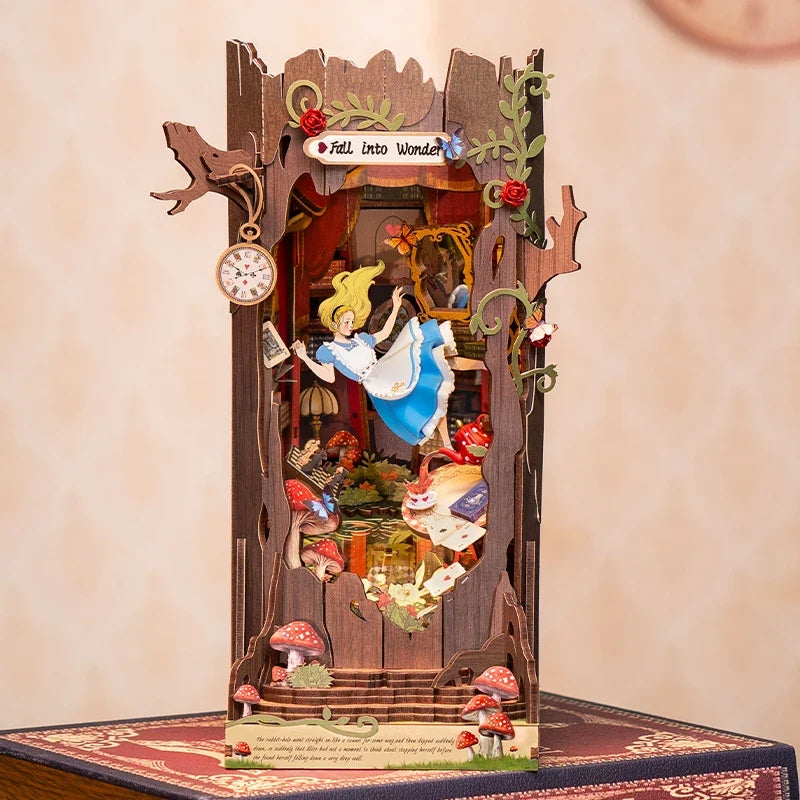 Rolife Alice In Fall Into Wonder Alice In Wonderland Inspired Book Nook Kit — front angle