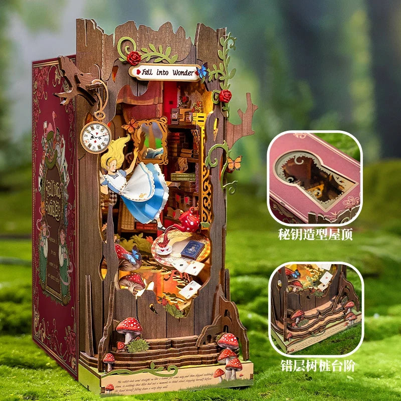 Rolife Alice In Fall Into Wonder Alice In Wonderland Inspired Book Nook Kit — scene view
