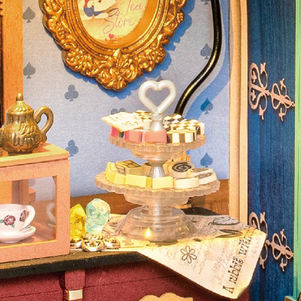 Robotime Rolife Dg156 Alice Tea Store DIY Miniature — angled close-up