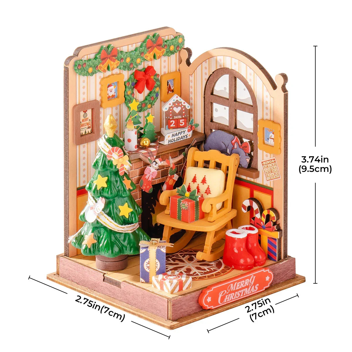 Rolife Christmas Fireplace DIY Miniature Dollhouse Kit — front angle
