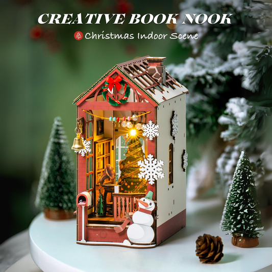 Rolife Christmas Indoor Scene DIY Book Nook Kit — detalied side view