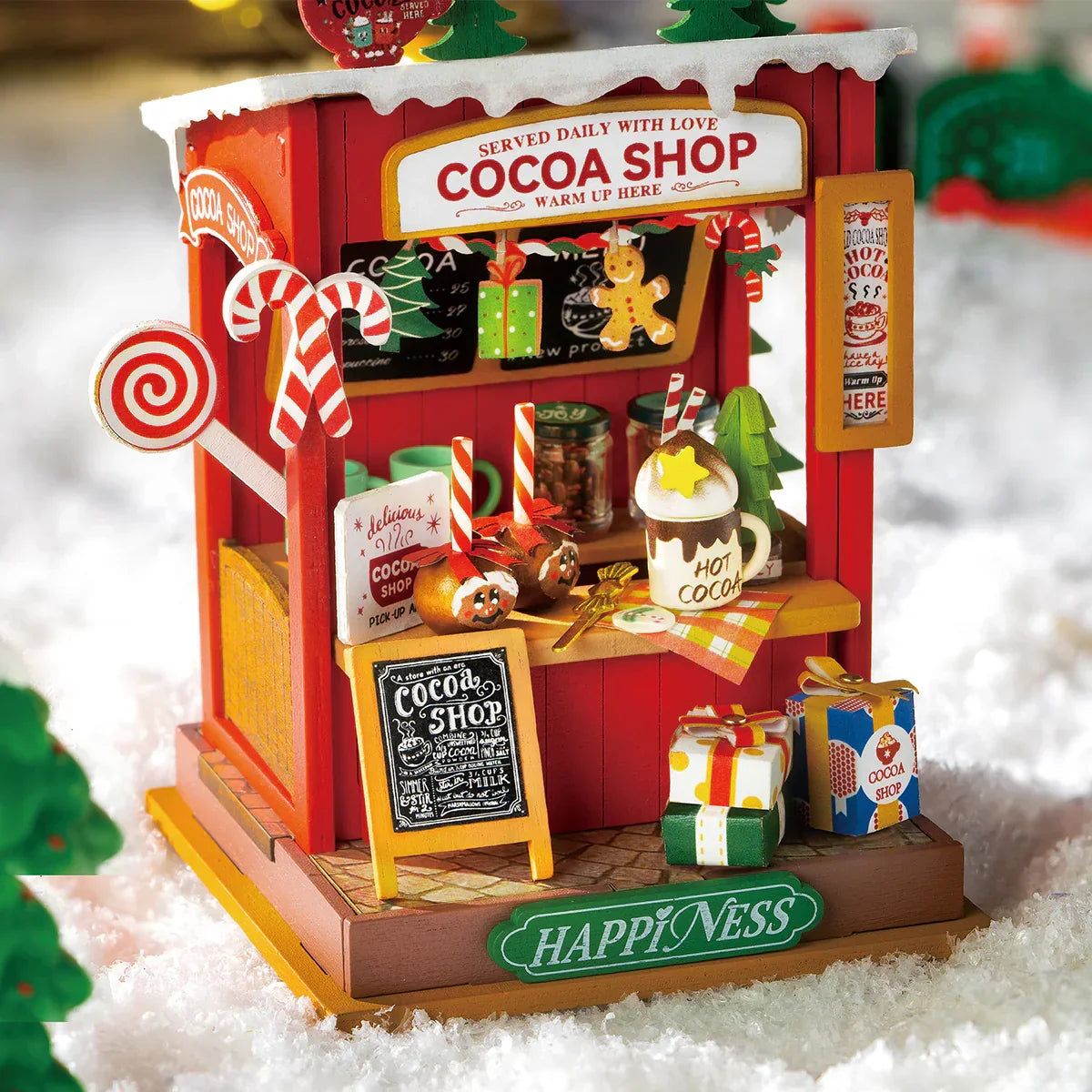 Rolife Cocoa Shop DIY Miniature Dollhouse Kit — open display view