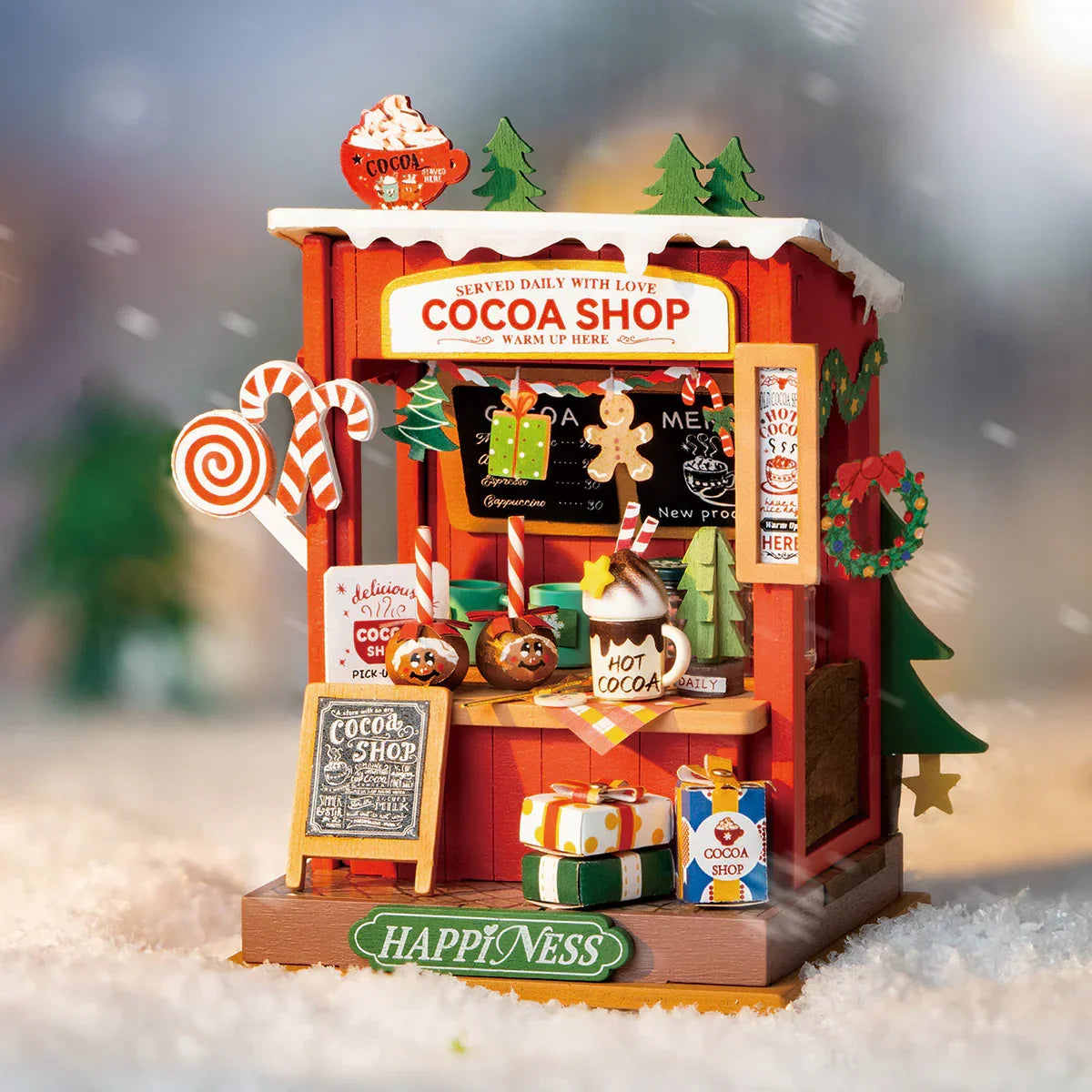 Rolife Cocoa Shop DIY Miniature Dollhouse Kit — angled close-up