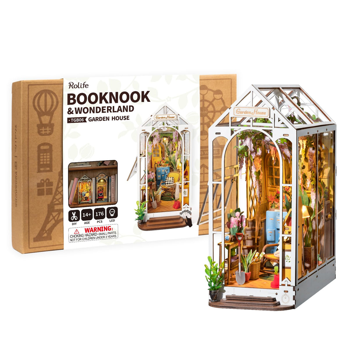 Robotime Rolife Garden House DIY Book Nook Kit — main view