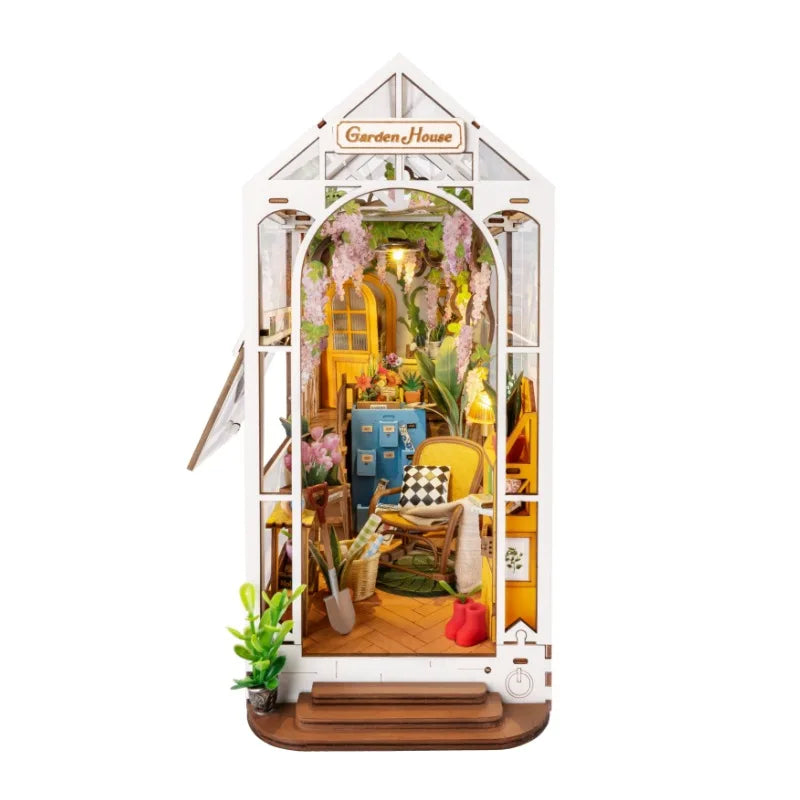 Robotime Rolife Garden House DIY Book Nook Kit — detalied side view