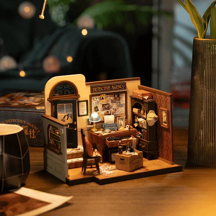 Rolife Moses Detective Agency DIY Dollhouse Kit — open display view