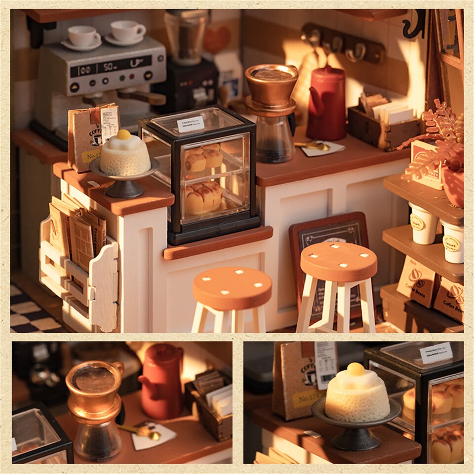 Rolife No 17 Cafe DIY Dollhouse Kit — angled close-up