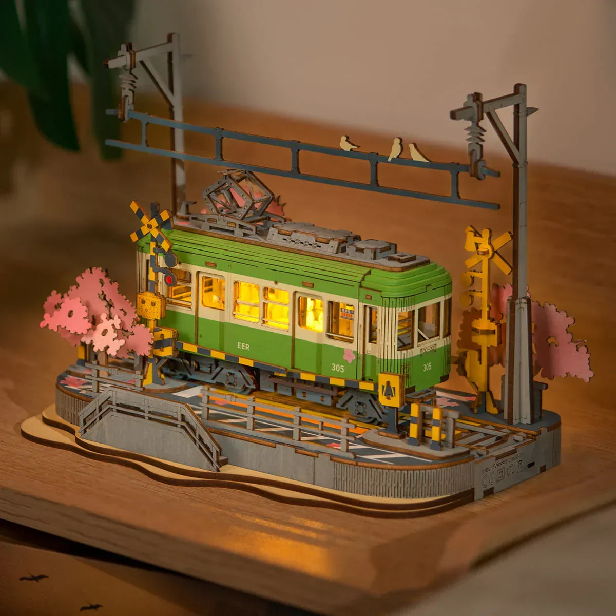 Rolife Sakura Journey 3D Wooden Puzzle — angled close-up