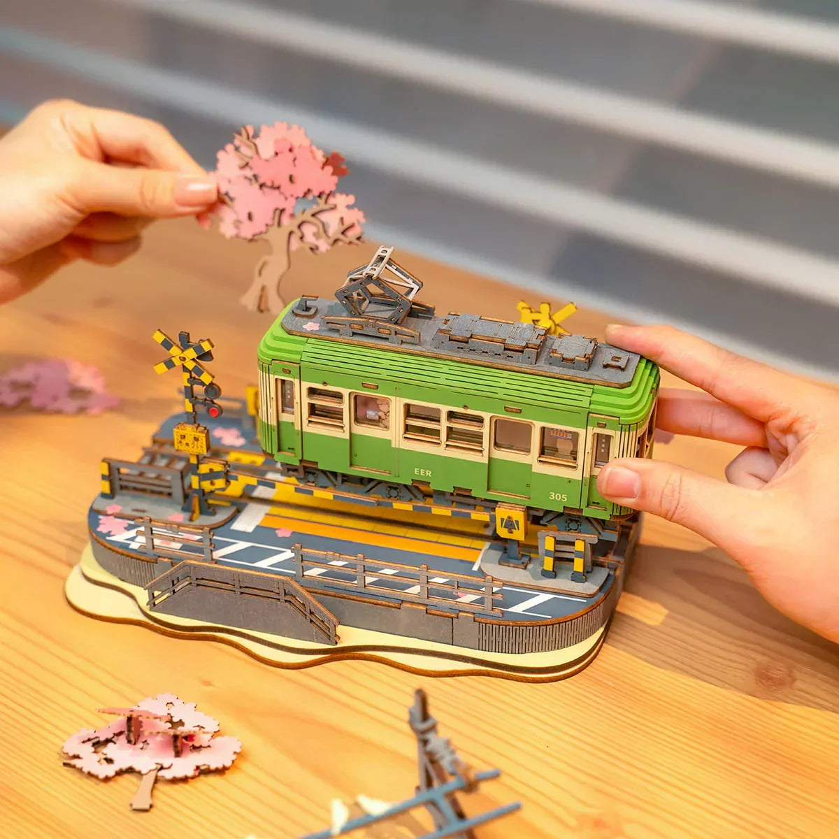 Rolife Sakura Journey 3D Wooden Puzzle — front angle
