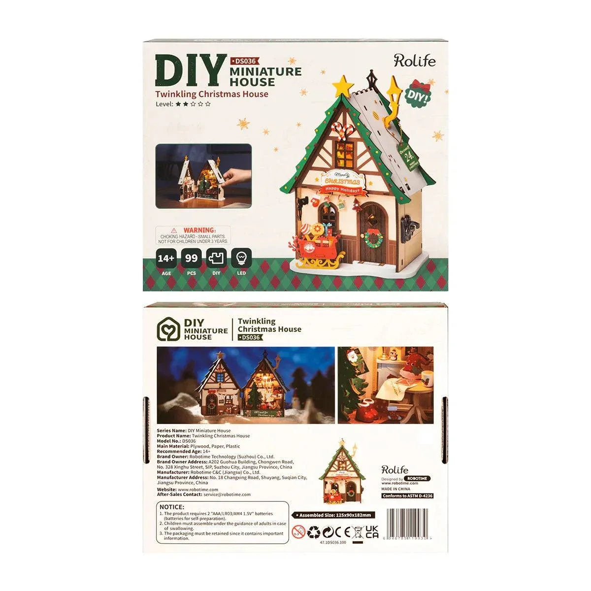 Rolife Twinkling Christmas House DIY Miniature Dollhouse Kit — scene view