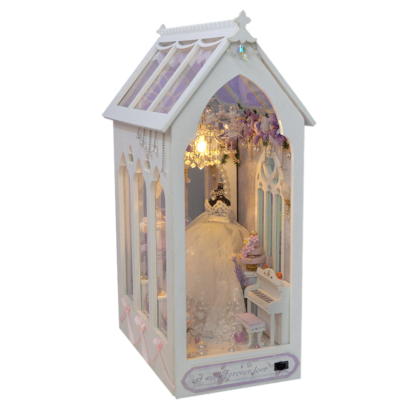 Romantic Wedding Dress DIY Book Nook Kit — detalied side view