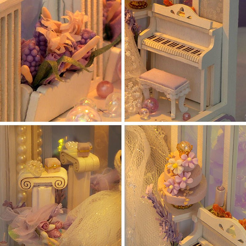 Romantic Wedding Dress DIY Book Nook Kit — open display view