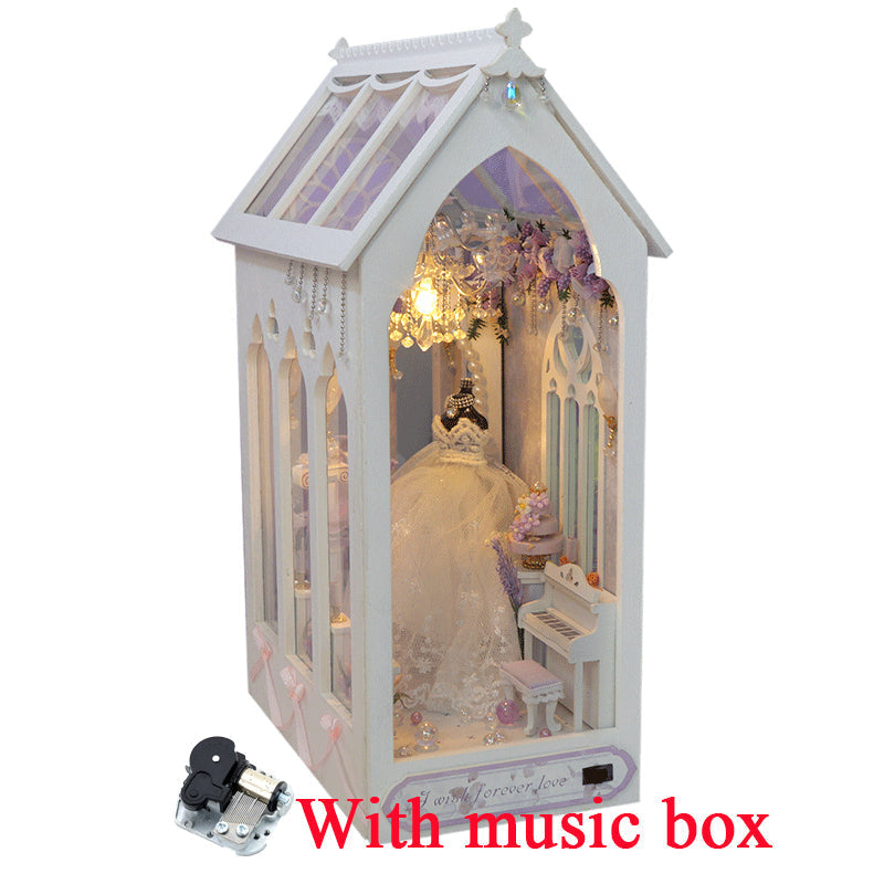 Romantic Wedding Dress DIY Book Nook Kit — box and pieces