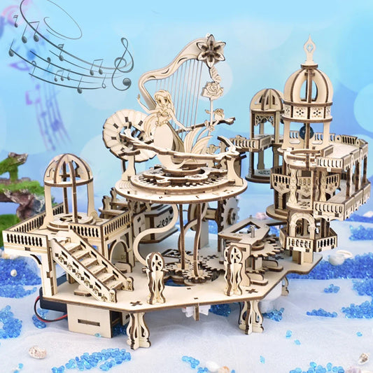 Mystery Island Music Box 3D Wooden Puzzle Kit with Light — detalied side view