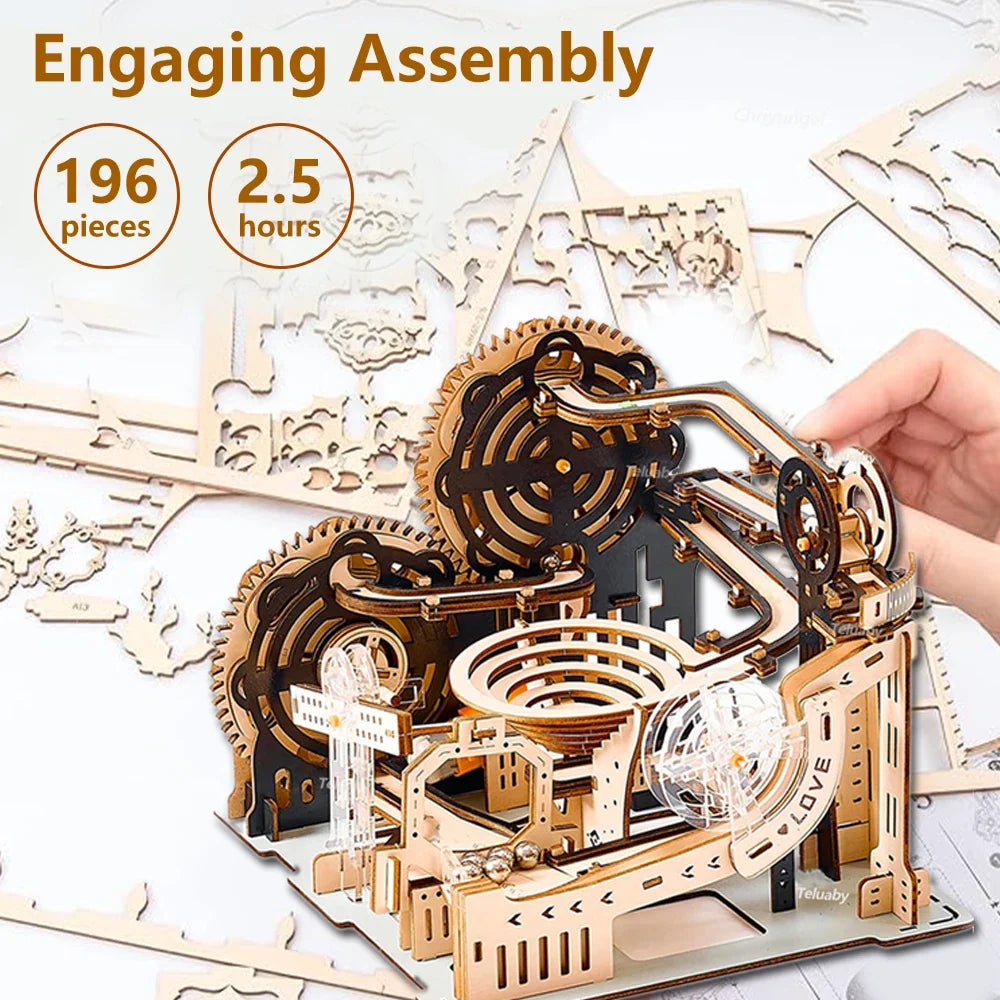 Spiral Gear Marble Run 3D Wooden Puzzle — open display view