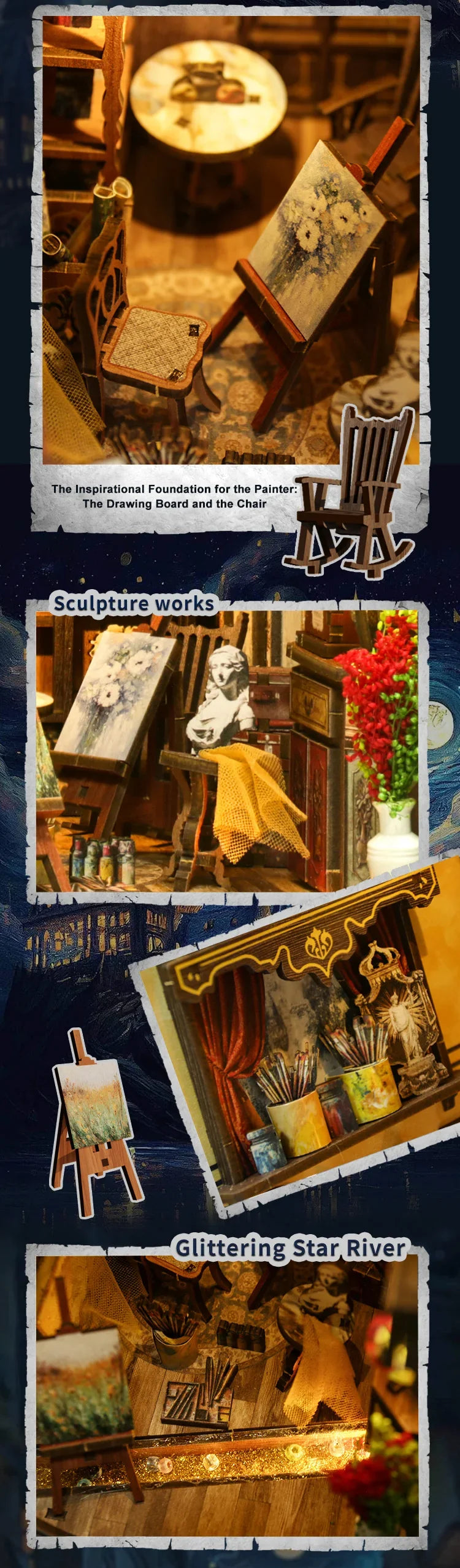 World Within Frame Figurines Miniatures DIY Book Nook Kit — open display view