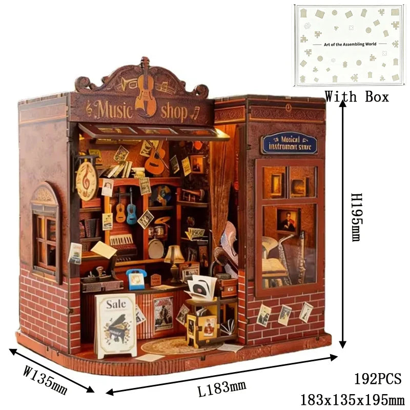 Vintage Musical Instrument Store DIY Book Nook Kit — box and pieces