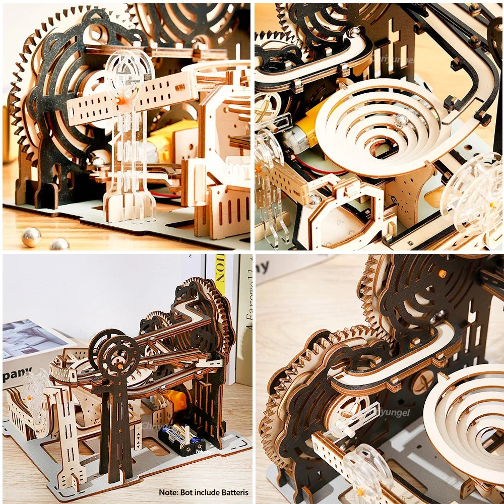 Spiral Gear Marble Run 3D Wooden Puzzle — front angle