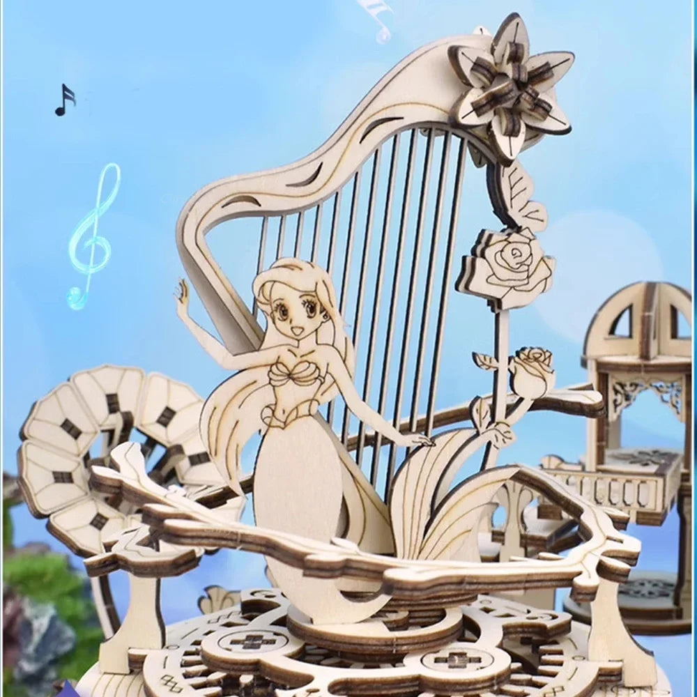 Mystery Island Music Box 3D Wooden Puzzle Kit with Light — scene view