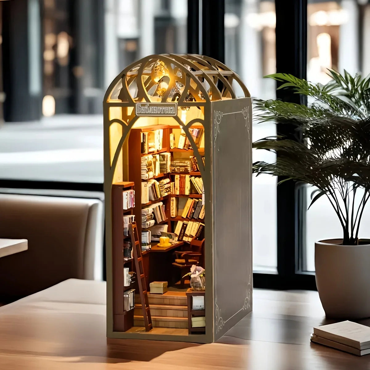 Library DIY Miniature House Kit — open display view