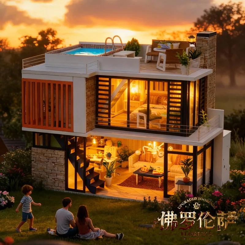 Florence DIY Miniature House Kit — open display view
