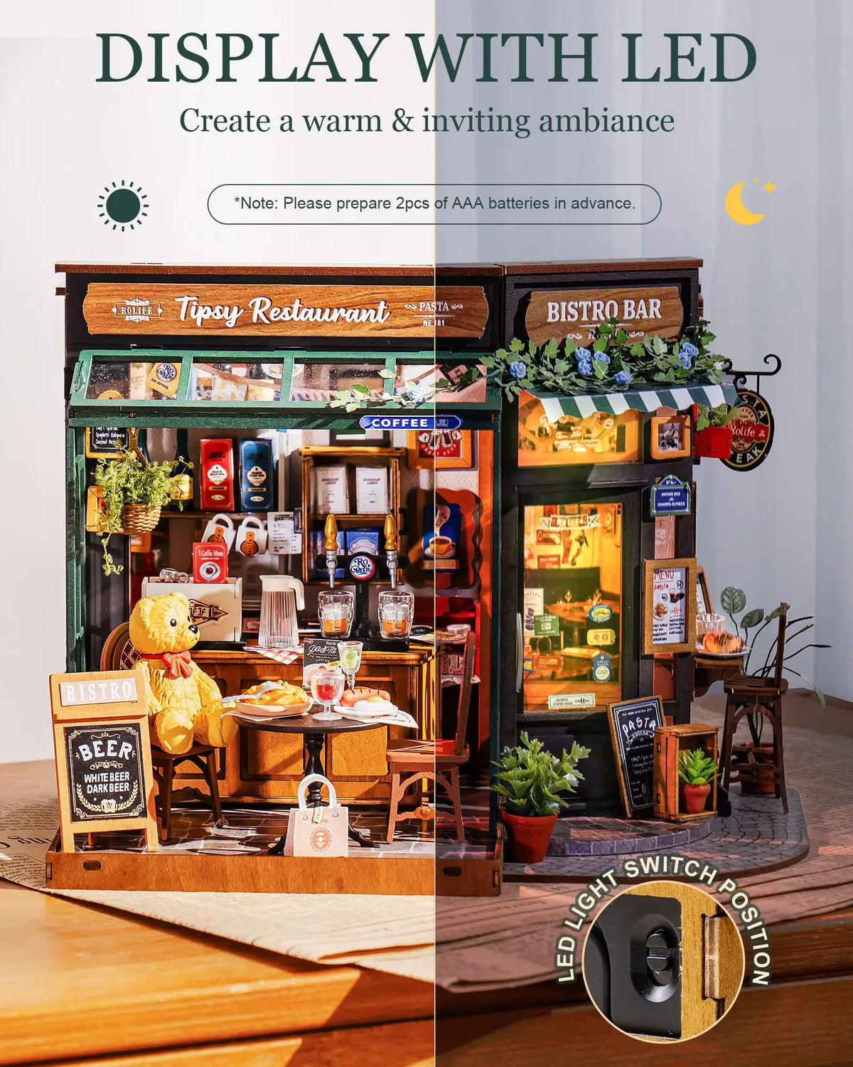 Tipsy Restaurant DIY Miniature House Kit — angled close-up