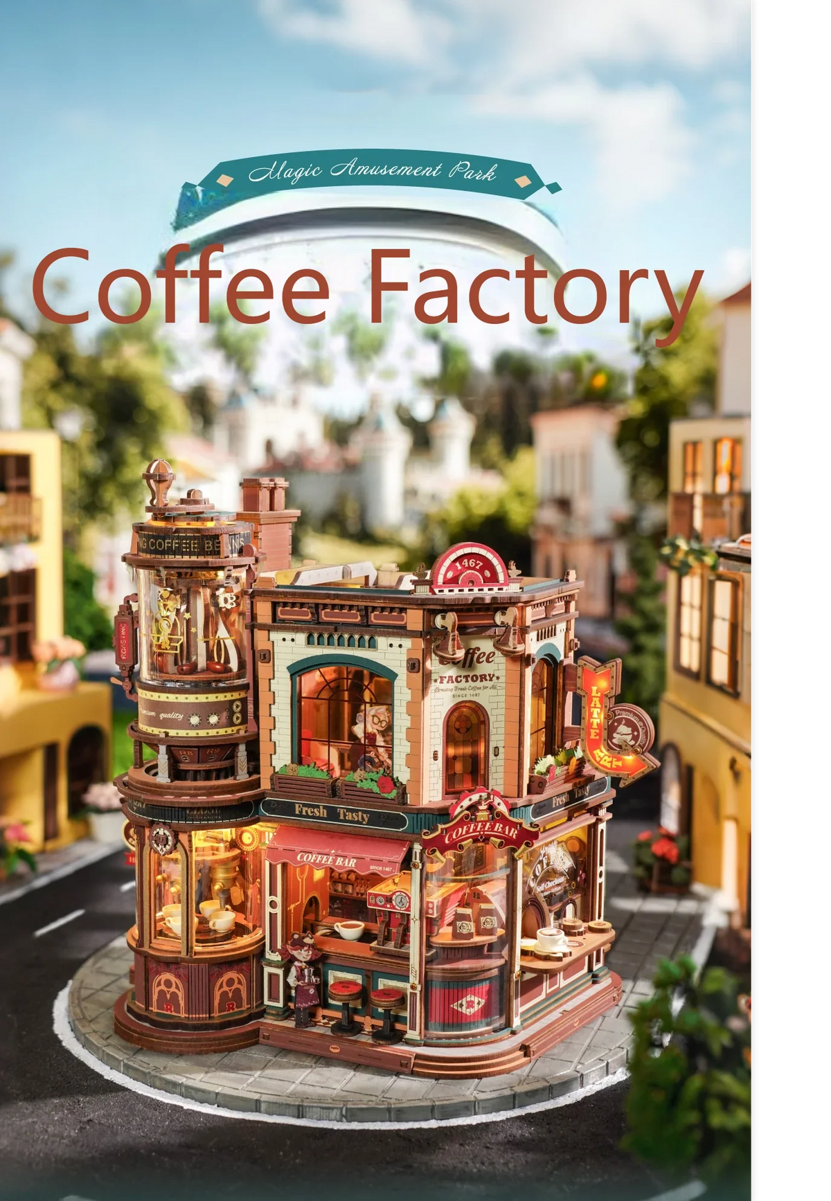 Coffee Factory DIY Miniature House Kit — box and pieces