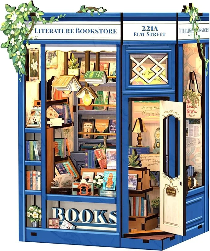 Cutebee 3D Bookstore Desk DIY Book Nook Kit — angled close-up