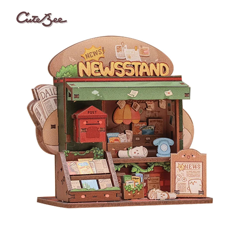 Newsstand DIY Miniature House Kit — box and pieces