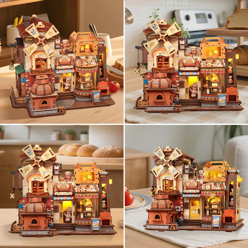 Mechanical Factory Music Box Wooden Puzzle — open display view
