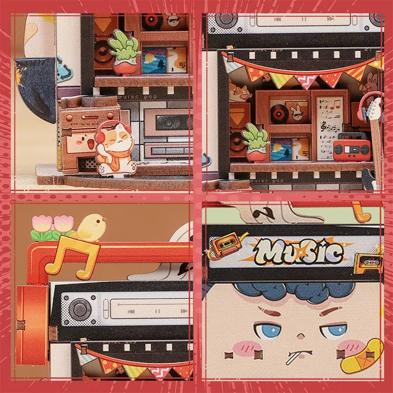 Record Store DIY Miniature House Kit — angled close-up