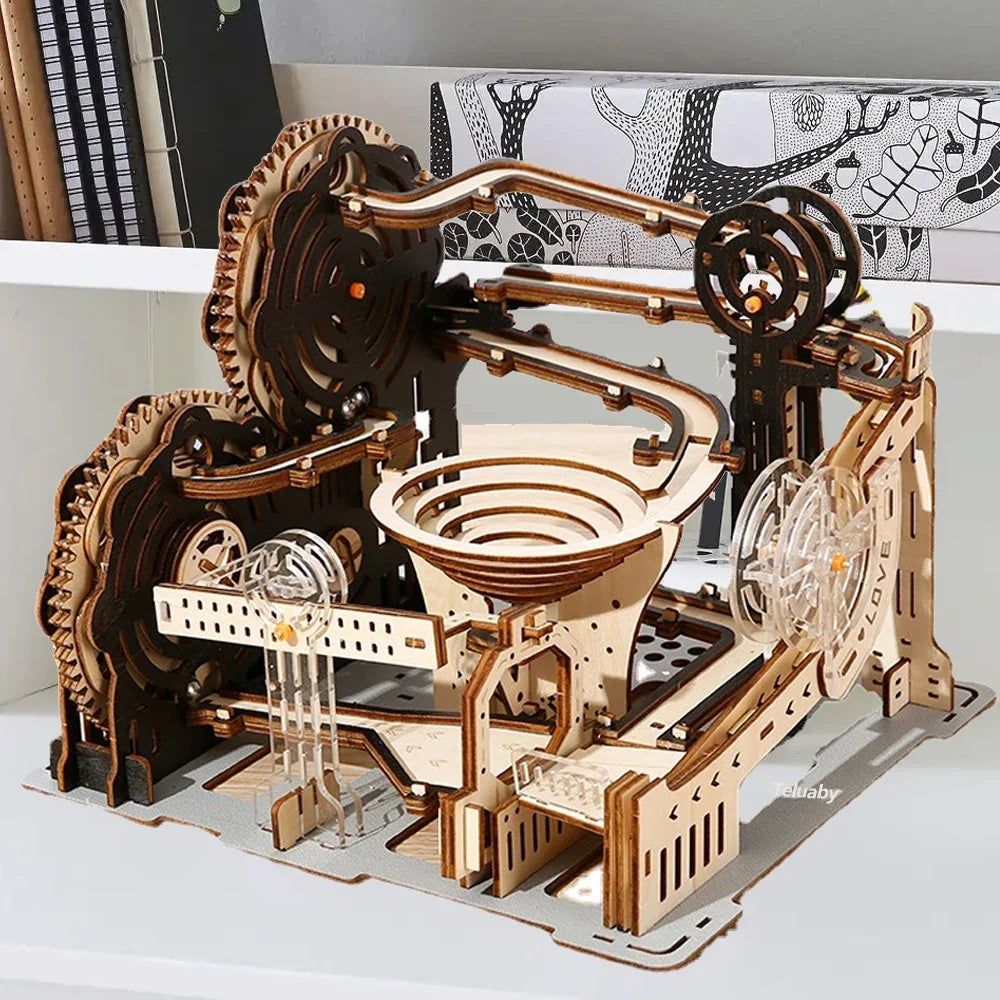 Spiral Gear Marble Run 3D Wooden Puzzle — detalied side view