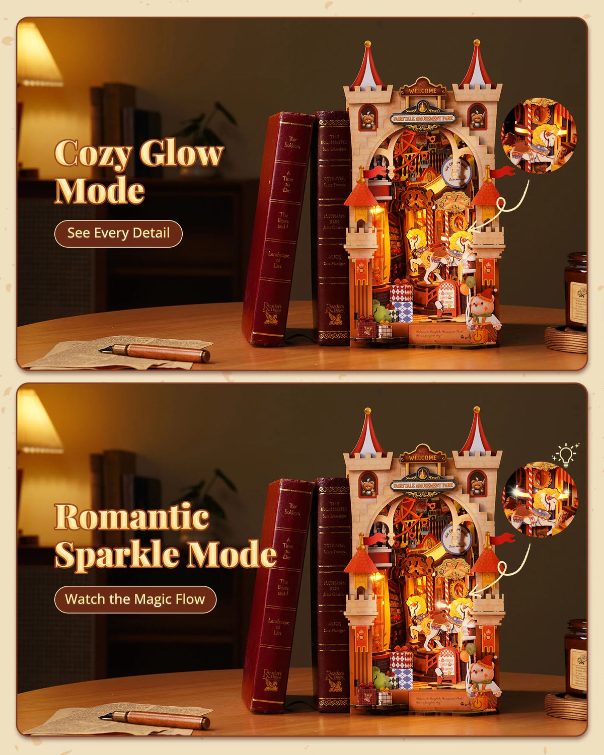 Rolife Fairytale Amusement Park DIY Book Nook Kit — angled close-up