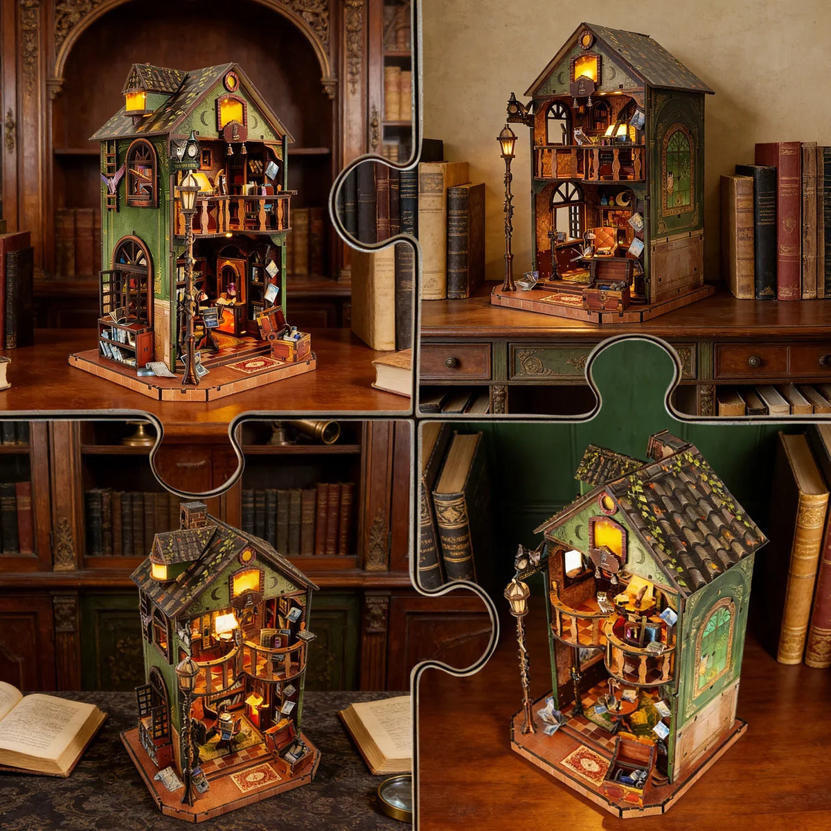 Owl Library DIY Miniature House Kit — angled close-up