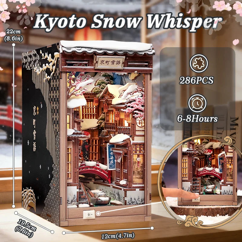 Kyoto Snow Whisper DIY Book Nook Kit — angled close-up