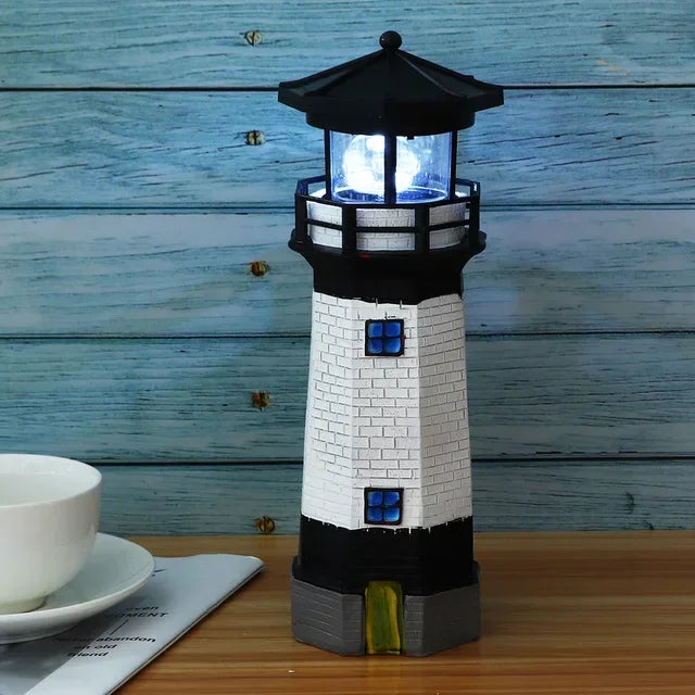 Solar Rotating Lighthouse Resin Garden Sculpture — box and pieces