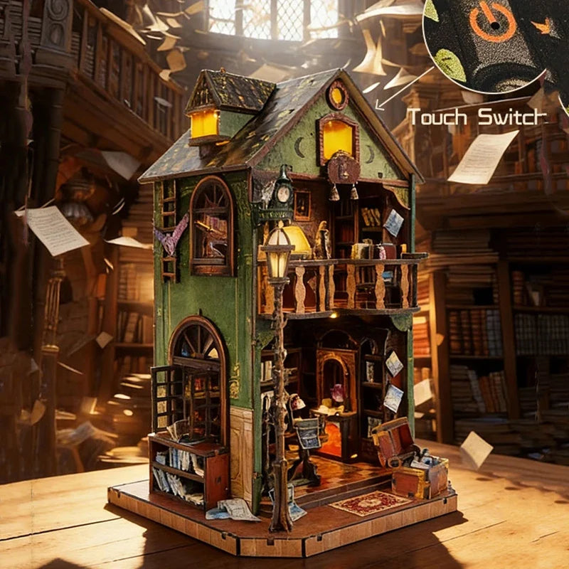 Owl Library DIY Miniature House Kit — open display view