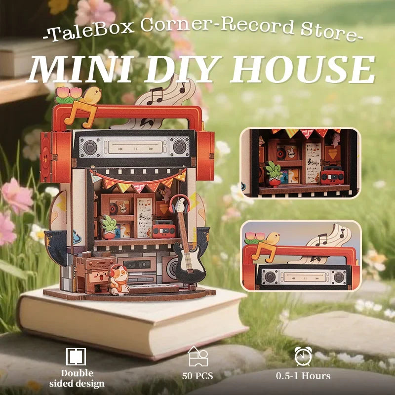 Record Store DIY Miniature House Kit — detalied side view