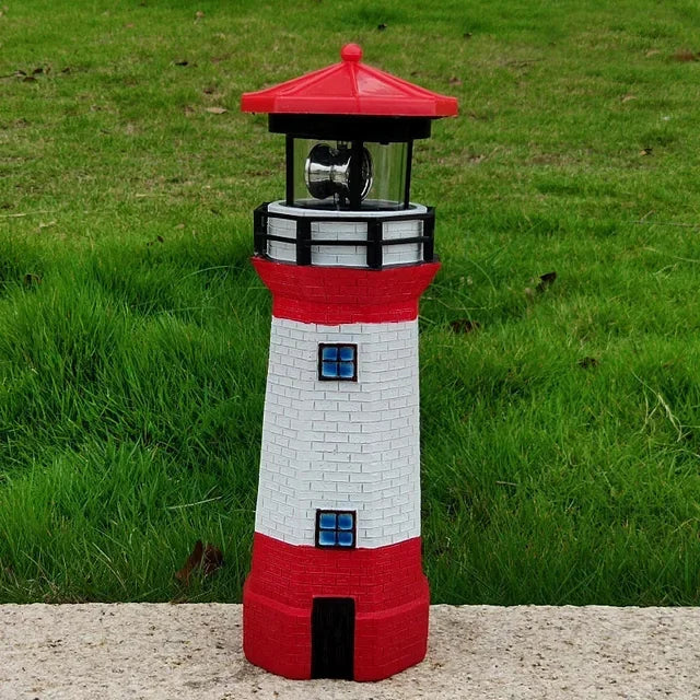 Solar Rotating Lighthouse Resin Garden Sculpture — main view