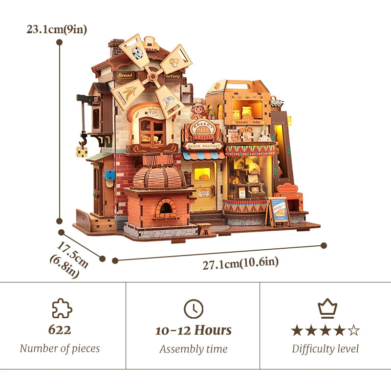 Mechanical Factory Music Box Wooden Puzzle — front angle