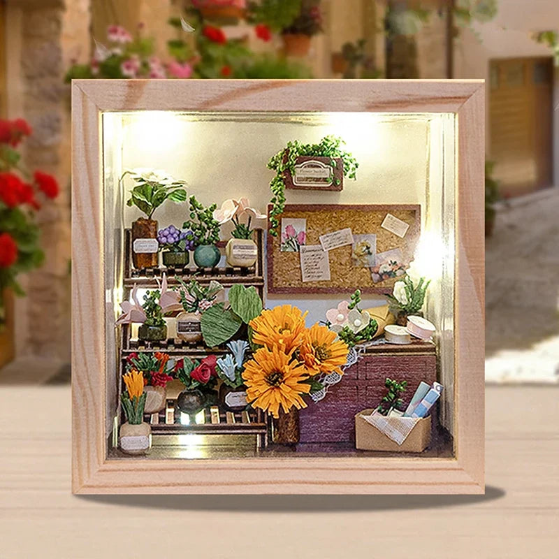 Sewing Shop DIY Miniature House Kit — open display view