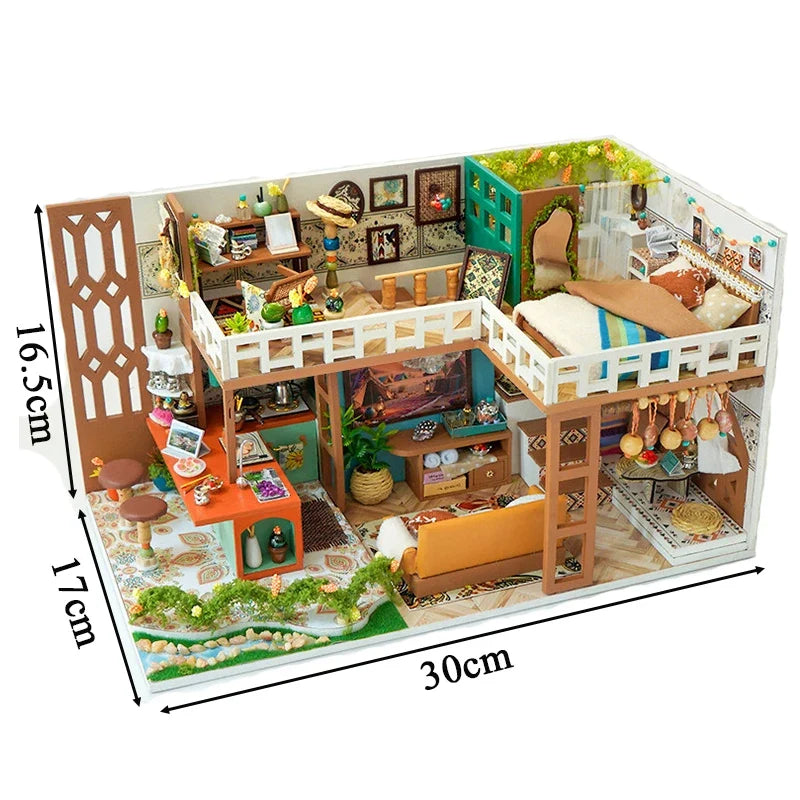 Bohemian Loft DIY Miniature House Kit — scene view