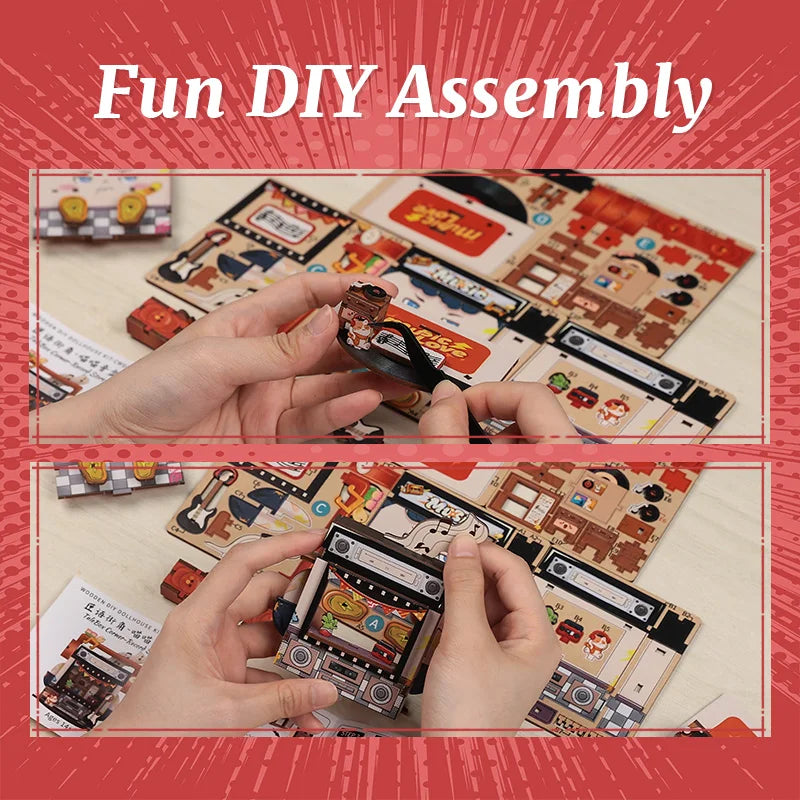 Record Store DIY Miniature House Kit — front angle