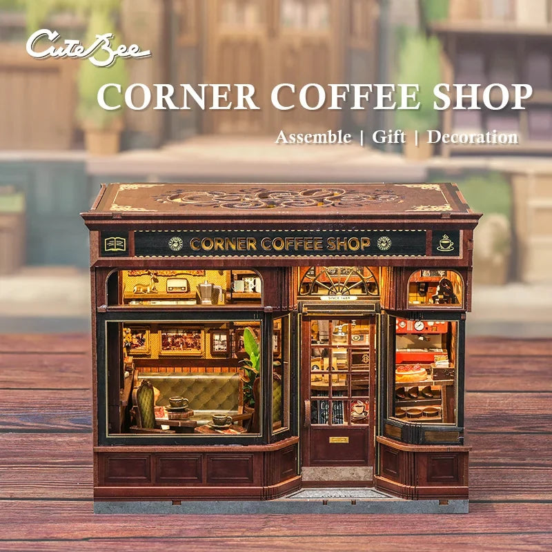 Corner Coffee Shop DIY Book Nook Kit — box and pieces