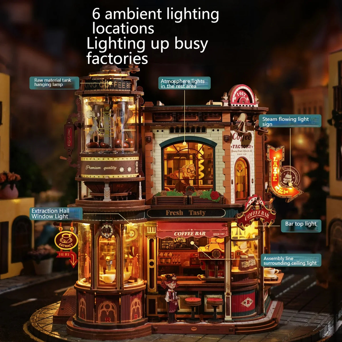 Coffee Factory DIY Miniature House Kit — open display view