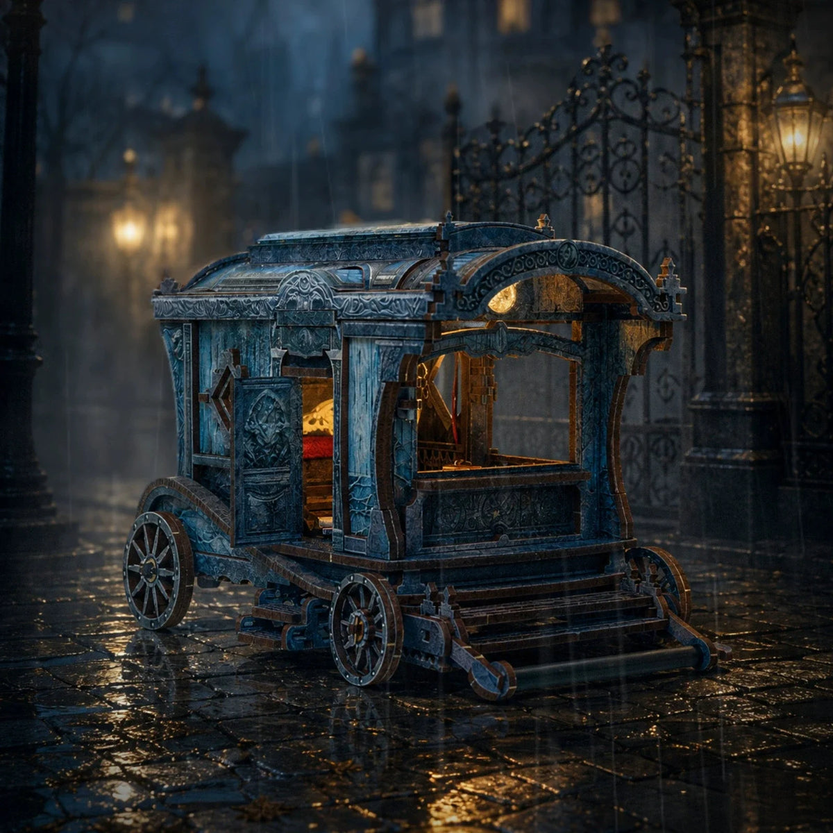 Onyx Dragon Carriage DIY Miniature House Kit — open display view