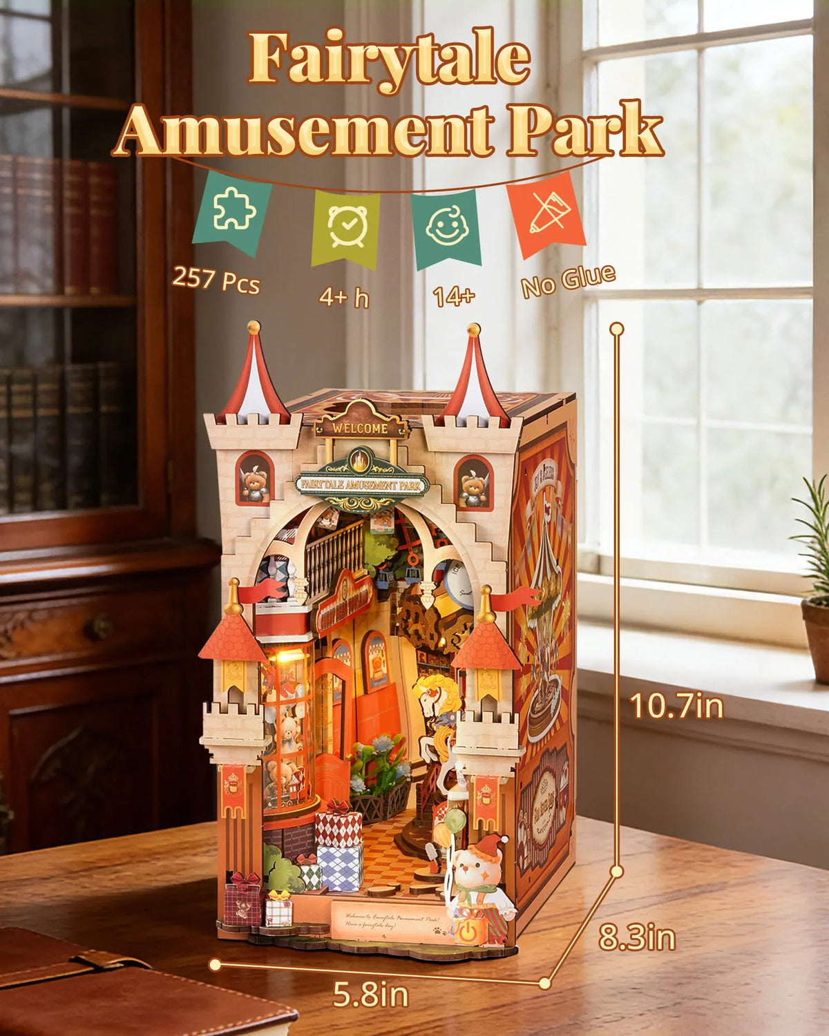 Rolife Fairytale Amusement Park DIY Book Nook Kit — open display view